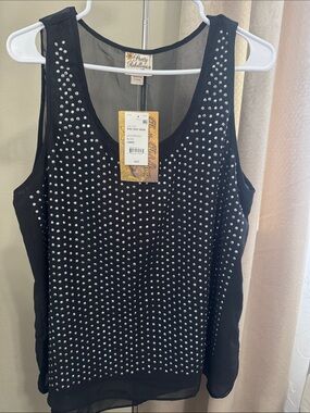 Pretty Rebellious Black Sleeveless Studded Chiffon Camisole
